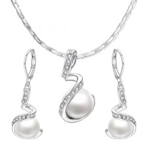 Vissen Parure Bijoux Blanc Perle Femme Boucles D'oreilles Plaqu&eacute; Argent Crochets et Collier Strass Pendentes en Perle de Cullture Pour Mariage (vissen, neuf)