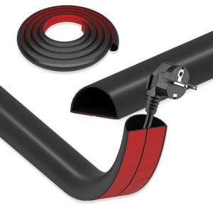 DIKARIYA Passage de Cable au Sol Noir, 3mx15mm Cache Cable Sol, Petit Canal de Câble Flexible, Goulotte Passe Cable, PVC Cache Fil Électrique Sol Auto-Adhésif Montage pour Tous Les Câbles Bureau (DIKARIYA EU, neuf)