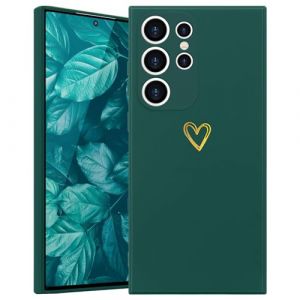 Wirvyuer Coque Compatible avec Samsung Galaxy S24 Ultra 5G Antichoc Coque Silicone avec Motif Coeur d'amour Dor&eacute; Mignon &Eacute;tui Protection Compl&egrave;te Souple pour Samsung Galaxy S24 Ultra 5G (Vert fonc&eacute;) (meijiehua, neuf)
