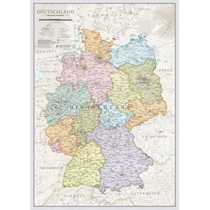 Maps International Carte politique grande Allemagne &ndash; Carte de l'Allemagne Poster mural D&eacute;tail cartographique 16 L&auml;nder allemands sont d&eacute;limit&eacute;s par couleur &ndash; 84 x 119 cm (MapsInternational, neuf)