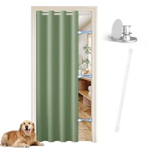 JCyh Rideau de Porte avec Tringle, 1 Pi&egrave;ce Vert Sauge Rideau Phonique Anti Bruit avec Bouton Magn&eacute;tique pour Rideau Separation de Piece, Tringle Blanc 70-125 cm (JCYH, neuf)