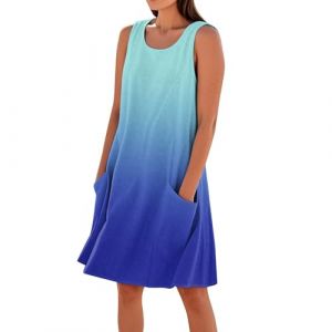 Robe Femme Chic Et Elegant Grande Taille &Eacute;t&eacute; Robe Plage Coton Courte sans Manches Vetement Femme Ete Boheme Fluide Col Rond Summer Dress Mes Commandes Bleu Royal XL (⭐⭐⭐⭐⭐DUIGUN（Livraison 5-14 jours）, neuf)