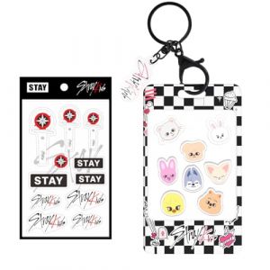 DEFGNOP Porte-Cartes Stray Kids avec 1 Autocollant, Articles pour Fans de la Vague cor&eacute;enne Stray Kids, Mignon Pendentif SKZOO (Damier Noir et Blanc) (LI DE YUN DE DIAN, neuf)