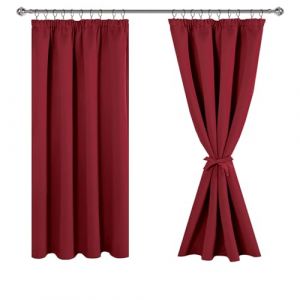 JIUZHEN Lot de 2 rideaux opaques avec galon fronceur, occultants, thermiques, pour salon, chambre à coucher - 137 x 167 cm (H x l) - Rouge (JIUZHEN, neuf)