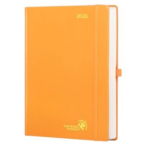 POPRUN Agenda 2026 Journalier A4 Grand Format 30,5 x 21,5 cm - Couverture Rigide, 1 Page par Jour, D'Jan 2026 à Déc 2026-12 Mois, Avec signet à 2 rubans, Papier 80 g/m², Orange (Time Works Wonders, neuf)