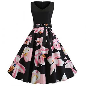 G&eacute;n&eacute;rique Femmes Robe Annee 50 60 40 Vintage Pin Up Retro &eacute;L&eacute;Gante Mariage Cocktail Soir&eacute;E F&ecirc;Te C&eacute;R&eacute;Monie D&eacute;Contract&eacute;E Fronc&eacute; &agrave; Volants Robe Rockabilly Femme Pin Up (qiaoxiahe, neuf)