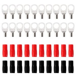YIXISI 40 Pièces M10 SC10-10 AWG8 Cosses à Anneau Kit, Cosses de Câble Tubulaires, Cosses de Embouts de Câble de Batterie, avec Manchons isolants, pour Câble Électrique, Argent (YXS-DE, neuf)