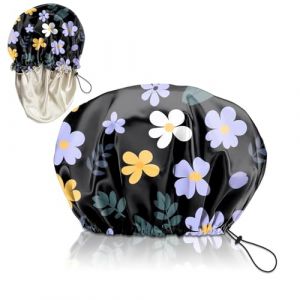 Tingyanyan Casquette de douche de luxe ajustable réutilisable double casquette de douche imperméable à l'eau belles dames filles fleurs mauves (yunduanbaobao, neuf)