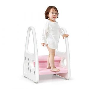 COSTWAY Marche Pieds pour Enfant 2 Marches Antidérapant pour Apprentissage de la Propreté avec Accoudoirs,Tabouret pour Enfants de Structure Triangulaire Escabeau Enfant pour Toilette (Rose) (FDS GmbH, neuf)