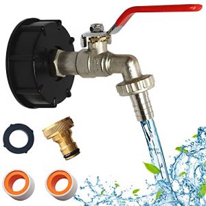 Adaptateur de Réservoir IBC Connecteur à Filetage 1/2", Robinet Cuve 1000L en Laiton Robinet Recuperateur Eau De Pluie, Robinet Sortie Raccord Vanne Robinet Raccords De Tuyau D'arrosag (1/2") (Shunfaji Store, neuf)