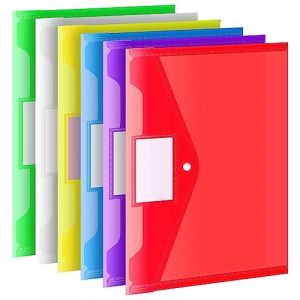 24 Pi&egrave;ces Pochette Plastique A4 Color&eacute;e Documents Transparent Document Dossier Pochettes Chemises avec Bouton-Pression et Pochette pour Ranger et Classer 6 Couleurs (Hpingd, neuf)