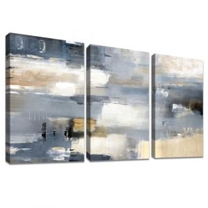3Pcs Cadre en bois Impression sur Toile Gris Blanc Abstrait Tableau Affiche Decoration Murale Image sur Toile Peinture Tableau Decoration Murale Salon Chambre Maison Décorations 90x40cm(12"x16"x3pcs) (hflema, neuf)