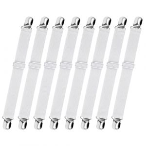 8 Pièces Tendeur Drap Housse, Tendeur Drap Housse Lit Drap Réglable,Tendeurs de Maintien,Fixation Attache Sangle de Maintien Ajustable pour Drap Lit, Canapé, Housse de RepassageBlanc (LINRONGXU STORE, neuf)