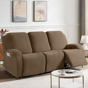 KinCam Housse de Fauteuil Extensible en Jacquard, Housse de Fauteuil Relax avec Poche, Housse Fauteuil Relax pour Chiens et Chats, Douce et Lavable Housse canap&eacute; Relax 3 Places Marron Clair (HXR-EU, neuf)