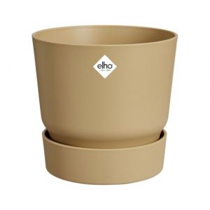 Elho Greenville Rond 47 - Pot De Fleurs avec Un R&eacute;servoir d'eau Int&eacute;gr&eacute; - Interieur & Ext&eacute;rieur - Plastique 100% Recycle - &Oslash; 47.0 x H 44.0 cm - Beige/Sable Dor&eacute; (Montanari Store, neuf)