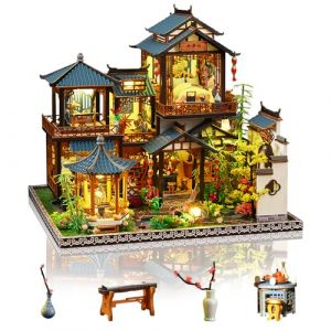 Cuteefun Maquette Maison Miniature DIY Kit, Artisanat Fait Main en Bois avec Lumi&egrave;re LED, pour Adultes Adolescent, Fabriquez Votre Propre Maison de R&ecirc;ve (Cour &agrave; Fleurs) (WangChuan-HT, neuf)