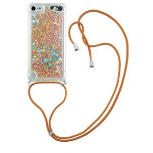 COTDINFOR Compatible avec iPod Touch 7 Coque Liquid Case Glitter Sparkle Bling Flowing Antichoc Protecteur Lanyard Silicone &Eacute;tui Housse for iPod Touch 5/6 / 7 TPU Gold Love YB. (COTDINFOR, neuf)