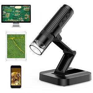 WADEO Microscope Numérique, Microscope WiFi USB 1080P HD 50-1000x, Mini Microscope avec caméra Pixel 200W et 8 LEDs, Microscope Portable Compatible avec Android/iOS, Tablette, Windows et Mac (Madera UK, neuf)