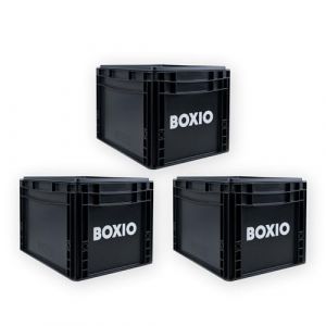 BOXIO SOLO : 3 boîtes de rangement avec couvercle - Eurobox 40 x 30 x 28 cm - Boîte en plastique parfaite pour le camping, le bateau, la cave ou le jardin - Empilable avec d'autres boîtes euros (Duschkraft, neuf)