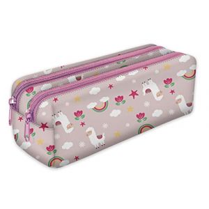Trousse scolaire 2 compartiments Sac a Crayon Trousse de toilette Trousse Plumier Organisateur Lama Rose [107] (ferocity-shop, neuf)