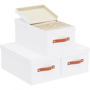 YheenLf 3 Pièces Panier Rangement Dressing, Boite en Tissu Pliable Avec Couvercle Amovible et 2 Poignée, Casier Vetement pour Organiser des étagères, des Placards, 47x28x20cm, Blanc (YheenLf, neuf)