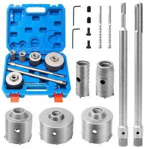 9PCS Scie Cloche Tr&eacute;pan B&eacute;ton Scie Tr&eacute;pan Carotteuse &agrave; Sec Coupe Trou Mur 30mm 40mm 65mm 80mm 100mm Foret Pierre avec Adaptateur SDS Plus SDS MAX et Foret de Centrage Pour Ciment, Brique, Pierre, Mur (chaungxing, neuf)