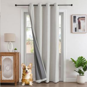 Joydeco Rideau Thermique Porte d'Entr&eacute;e Effet Lin 140x240cm 1 Panneau avec Revetement 100% Anti-Lumineux, Rideau Occultant Porte Int&eacute;rieur &agrave; Oeillets pour Chambre Dressing Armoire - Beige Clair (joydeco, neuf)
