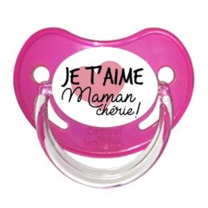 Tétine sucette bébé personnalisée Maman chérie rose DEC51 (Tétine bébé personnalisée, neuf)