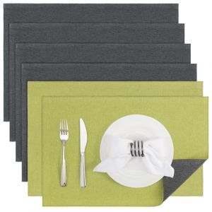 Banchif Sets de Table,Set de Table Tressé Lot de 6 Lavable Double Face Résistantes à la Chaleur Antidérapant Set de Table (Gris-Vert, Rectangulaire Lot de 6) (Banchif, neuf)