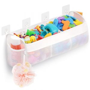 Lifewit Rangement Jouet Bain, Filet Jouet Bain Bebe avec 3 Compartiments, Sac Rangement Jouet Baignoire, Organisation de Jouets avec 4 Crochets Adh&eacute;sifs pour Baignoire, Salle de Bain, Blanc (Lifewit Home FR, neuf)
