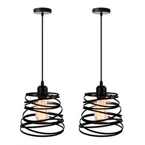 iDEGU Lot de 2 Suspensions Luminaires Moderne Créatif Lustre Plafonnier de Design à Spirale en Cascade Vintage Métal E27 Lampe Suspension pour Chambre Salon, 20cm (Noir) (IDEGU, neuf)