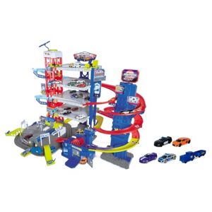 Majorette - Garage Super Chase Center - 112 x 84 x 70cm - 6 Niveaux de Jeu - 5 Voitures, 1 Train Inclus - Ascenseur Motorisé - Sons et Lumières - Dès 5 Ans - 212059984 (Humbi Toys, neuf)