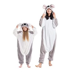 DarkCom Koala Gris Onesie pour Enfants et Adultes,Vêtements de Nuit Combinaison Parent-Enfant Cosplay Animal Halloween Kigurumi Costume Pyjama de Noël S (DarkCom-fr, neuf)