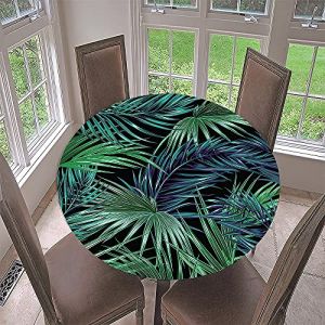 Lukery Nappe Ronde avec Bord Élastique, Nappe de Table Essuyable Anti-Taches, Végétaux Nappe Bord Ajustable pour Cuisine Jardin Exterieur Restaurants (Diamètre 90cm,Vert foncé) (Lukery, neuf)