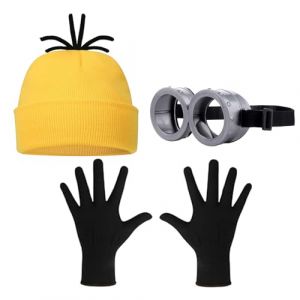 3 Pi&egrave;ces Set de Costume Jaune pour cosplay, Carnaval Halloween Cosplay Accessoires Avec Bonnet+Jaune Goggle+Gants, Accessoires de Costume pour Homme pour Halloween Cosplay (Freda-EU, neuf)