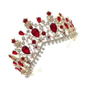 VICASKY Couronne de Mari&eacute;e en Alliage Dor&eacute; Strass Rouges Diad&egrave;me Baroque Vintage Accessoire de Coiffure pour Robe de Mari&eacute;e Mariage et F&ecirc;tes (Covenant of Nauru, neuf)