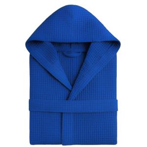 Peignoir Nid d'Abeille Femme et Peignoir Nid d'Abeille Homme en Coton avec Capuche Poches et Ceinture, L&eacute;ger et pour Voyage S-XXXL, Bleu royal, XXL/3XL (Pandesia store, neuf)