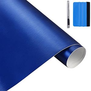 NewL 5 cm x 900 cm Bleu Acier Inoxydable brossé Vinyle métallique Film Mat chromé brossé Voiture Wrapping Film Autocollant Film Autocollant Film Arc pour Moteur Portable Meubles (Bleu) (NewL, neuf)