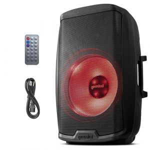 Gemini Sound AS-2115Bt-Lt – Enceinte de sonorisation active DJ Bluetooth de 2000W avec woofer 15”, Eclairage festif à LED, Sd, USB, Entrée/sortie XLR§, 2x 6,3mm Microphone/RCA et entrées AUX, Tws (SonoVente, neuf)