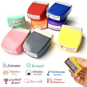 SKIKHN Tampon Enseignant Français, 8 PCS Tampons Enseignants Français, Tampon Maitresse d'École, Tampon Encreur Enseignant, Tampon Ecole pour Enseignant pour Encourager Motiver Élèves (SAINUO LIGHT, neuf)