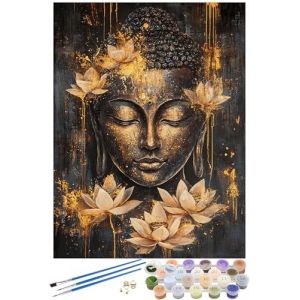 DIY Peinture Numero Adulte Bouddha Peinture Numero lotus Peinture par Numero Adulte avec Cadre 30x40cm Toile, Kit de Peinture &agrave; l'huile avec Peintures Acryliques et 3 Pinceaux, Decoration Maison -4893 (Hua&nbsp;Sha, neuf)
