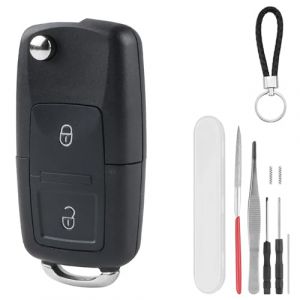 HTTYHT 2 Boutons Coque Clé Compatible avec VW Golf 4 5 6 MK4 Passat Polo Bora Transporter Touran Sko-da Fabia Octavia Boitier Clef Telecommande Cle de Voiture Remplacement avec Porte-clés (JUTong, neuf)