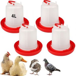 Lot de 4 abreuvoirs à poulet nourris par gravité de 4 L – Kit d'abreuvoir à volaille à suspendre | Distributeur d'eau anti-déversement pour poulets, canards, cailles, pigeons, couveuses et poulaillers (Zhongheshang, neuf)