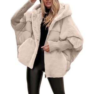 Uwdiohq Manteau Femme Sleeved Patchwork Winter Casual Coat (Beige, Xxl) Manteaux Et Blousons Hiver Long D'Hiver Grande Taille Noir Veste Peau Retournee Printemps Vintage Chic Elegant Oversize (Uwdiohq, neuf)