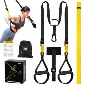 flintronic Kit d'entraînement à Suspension, Sangles de Suspension Multifonction Kit, d'entraînement à Suspension Tout-en-un avec Sangles Réglables pour Brûler des Graisses, Construire du Muscle -Jaune (flintronic, neuf)