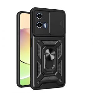 HAOYE Coque pour Motorola Moto G34 avec Rotatif Bague Anneau Support, Etui avec Couvercle de Caméra Coulissant, TPU + PC Double Couche Housse. Noir (Haoyes, neuf)