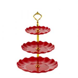 Wagoodter Présentoir à Cupcakes à 3 étages, Présentoir à gâteaux, Présentoir à gâteaux à 3 étages, Présentoir à Desserts Réutilisable pour Mariage, Anniversaire, décoration de Tea Party (Rouge) (Wadoubleter, neuf)