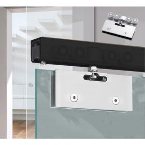 Kit Porte Coulissante Kit de Quincaillerie pour Porte Coulissante en Verre &agrave; Voie Unique, Rail de Porte de Grange Coulissante en Verre Sans Cadre, Rails de Porte Escamotable(Black,240cm (7.9ft)) (Lucky Life-EU, neuf)