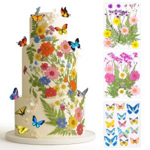 50PCS D&eacute;coration G&acirc;teau Comestible &ndash; Fleurs S&eacute;ch&eacute;es Naturelles & Papillons Comestibles, D&eacute;corations de G&acirc;teaux Fleur & Papillon, Cake Toppers Anniversaire Mariage Cupcakes, D&eacute;co Gateau Bapt&ecirc;me & F&ecirc;tes (STUG, neuf)
