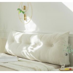 PIURUF Coussin triangulaire pour tête de lit double/très grand lit, coussin de soutien de dossier en velours de luxe pour le repos et la lecture, 200 x 40 x 12 cm (120 x 40 x 12 cm, blanc) (yingyuecang, neuf)